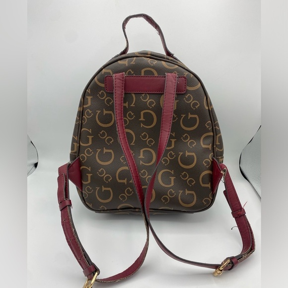 Guess Vintage Maroon Strap Brown Logo Backpack - Picture 6 of 14